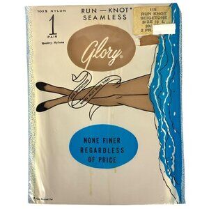Vintage Glory Run-Knot Seamless Stockings Thigh Highs Size 10 Beige 100% Nylon